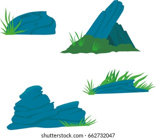 Set of different  stones or rocks on a white background. Vector objects.