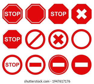 Set of different stop signs isolated on white