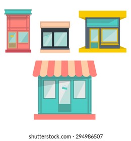 set of different store and shop buildings vector illustrations