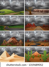 Set of different storm scenes illustration
