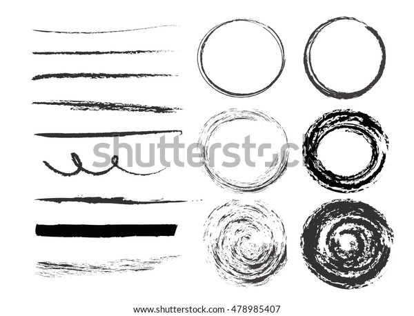 set of different strokes with  grunge circles.\
vector design elements