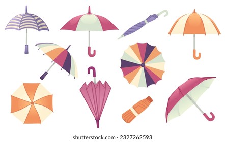 Set of different style and color umbrella open and close parasol vector illustration isolated on white background