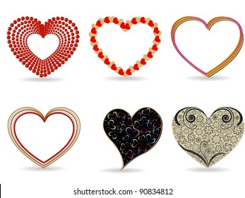 A set of different style decorative hearts shapes for Valentine Day.