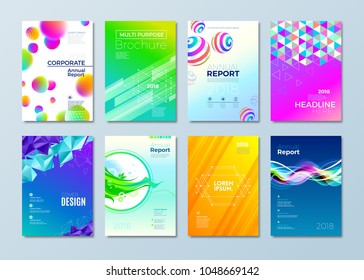 Set von verschiedenen Stilvorlagen für Cover, Magazine, Broschüren, Flyer, Jahresberichte, Unternehmens- oder Geschäftsidentität. Vektorgrafik.