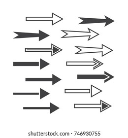 Set of different style direction tools. Vector arrow signs