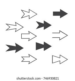 Set of different style direction tools. Vector arrow signs