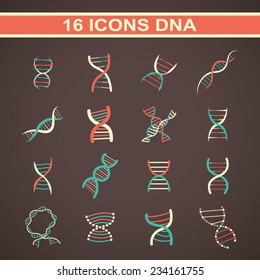 set of different style of scientific icons with spiral DNA