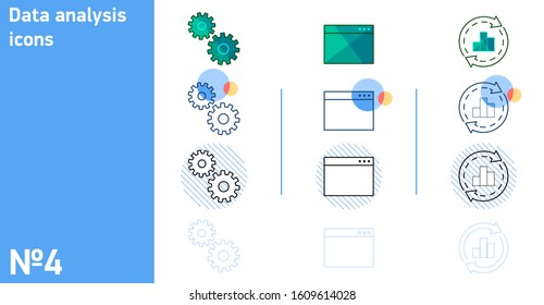 Set of different styles Data analysis icons for web. Set of line icons. Data analysis concept. 