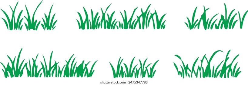 set of different styles of grass or bush, organic shapes in green