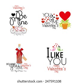 a set of different styles of text with different elements for valentine's day