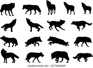 The Set Of Different Styles Of Wolf Silhouette