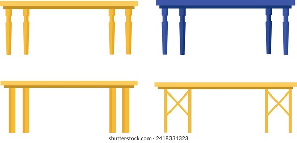 Set of different styles of wooden tables. Collection of simple vector tables for interior design illustration.