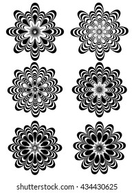 Set of different stylistic flowers in black and white.