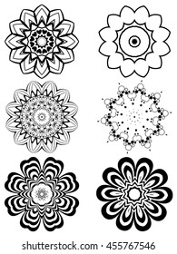 Set of different stylistic flowers in black and white.