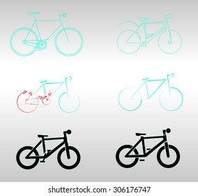 set of different stylized bicycles