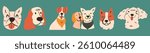 Set of different stylized hand drawn dog portraits. Funny pet faces. Vector illustration with animals