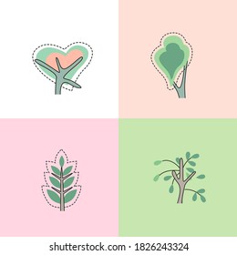Set with different stylized trees