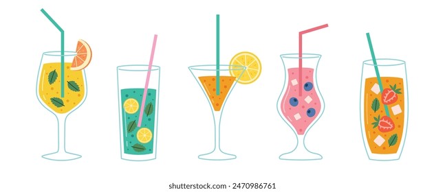 Set of different summer beach cocktails