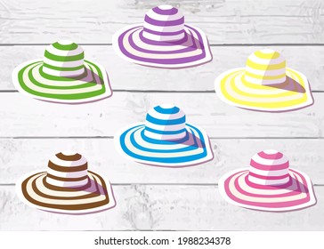 Set of different summer hats. Vector illustration on white background.