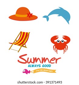 Set of different summer icons on a white background with text