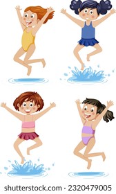 Set of different summer kids characters illustration