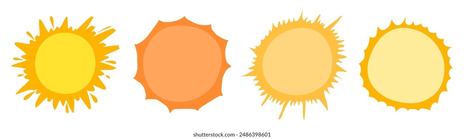 Set of different suns icons. Solar symbols. Sunset vector collection. 