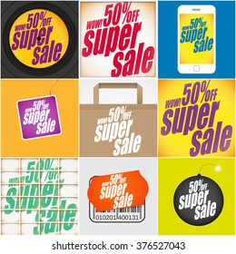 Set of different super sale banners. Sale background. Big sale. Sale tag. Sale poster. Sale vector. Super Sale and special offer. 50% off.