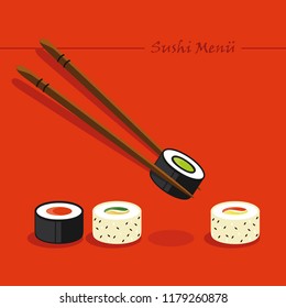set of different sushi types chopsticks and soy sauce vector illustration EPS10