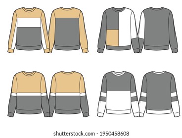 Set of different sweatshirt designs, beige, grey and white color blocks