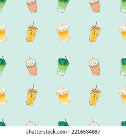 Set of different sweet desserts in glasses. Vector illustration. Seamless pattern