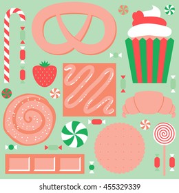 Set of different sweet food. Vector illustration