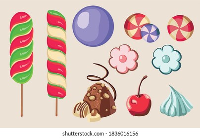 Set of different Sweet lollipops