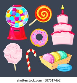 Set of different sweets icons, vector illustration