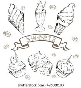 set of different sweets and pastries