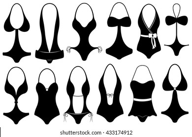 Set of different swimsuits isolated on white