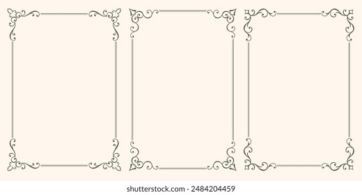 set with different swirled floral ornaments frames  Vintage frames for certificate, wedding invitation, letterhead, menu.
