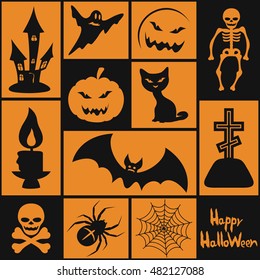 Set of different symbols for Halloween. 
