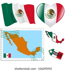 set of different symbols in national colours of Mexico
