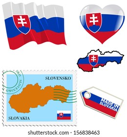 set of different symbols in national colours of Slovakia
