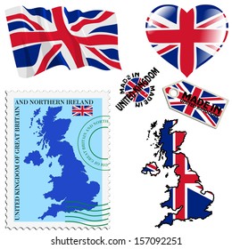 set of different symbols in national colours of United Kingdom