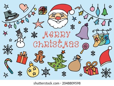 Set of different symbols on the theme of Christmas and New Year. Christmas Doodle Set. Hand drawn.