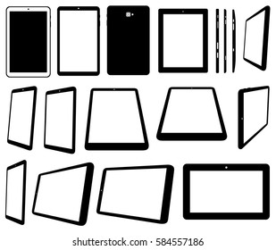 Set of different tablets computer isolated on white