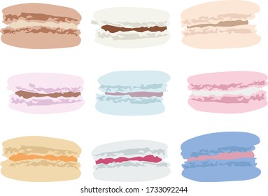 Set of different taste macaroons. Colourful vector illustration. Confectionery