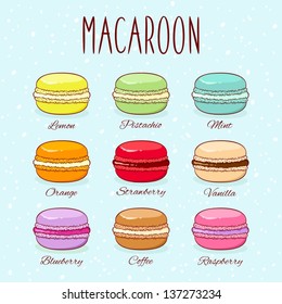 Set of different taste macaroons. Vector EPS8 illustration