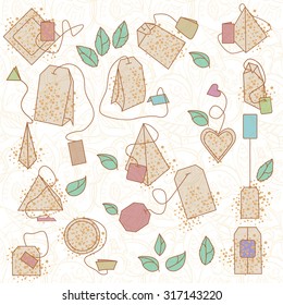 set of different tea bags