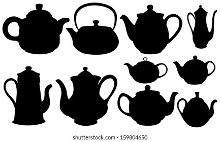 set of different tea pots isolated on white