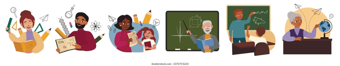 Set of different teachers on white background