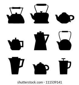 Set of different teapots. Kettles icons. Kitchen isolated pots