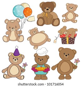 set of different teddy bears items for design in vector format