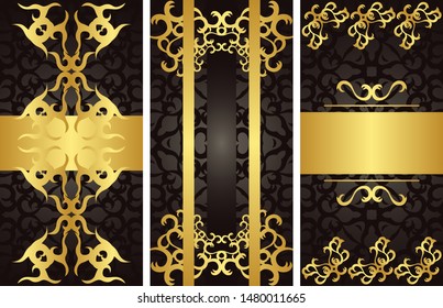 Set of different templates for cover, cards, invitations, posters, banners. Vintage luxury design and floral decoration in gold    